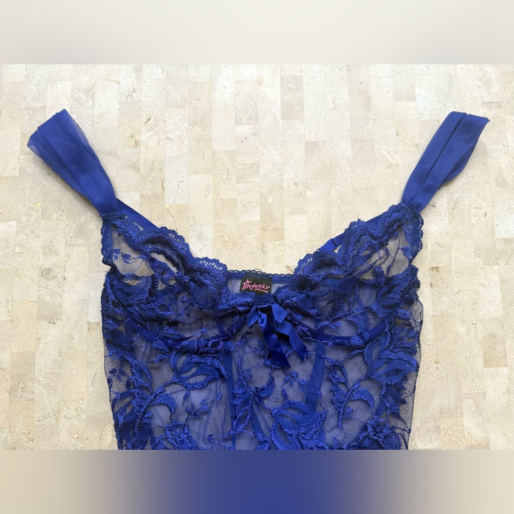 Vintage Frederick's of Hollywood Y2K Blue Lace Teddy Bodysuit Coquette Cyber L - Picture 4 of 8